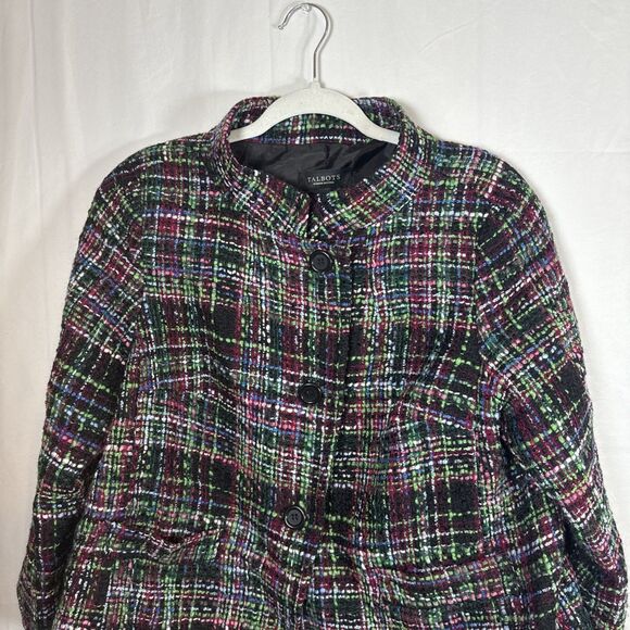 Women’s Multicolored Wool Blend Blazer Size 14 Petite Preowned - Picture 2 of 16